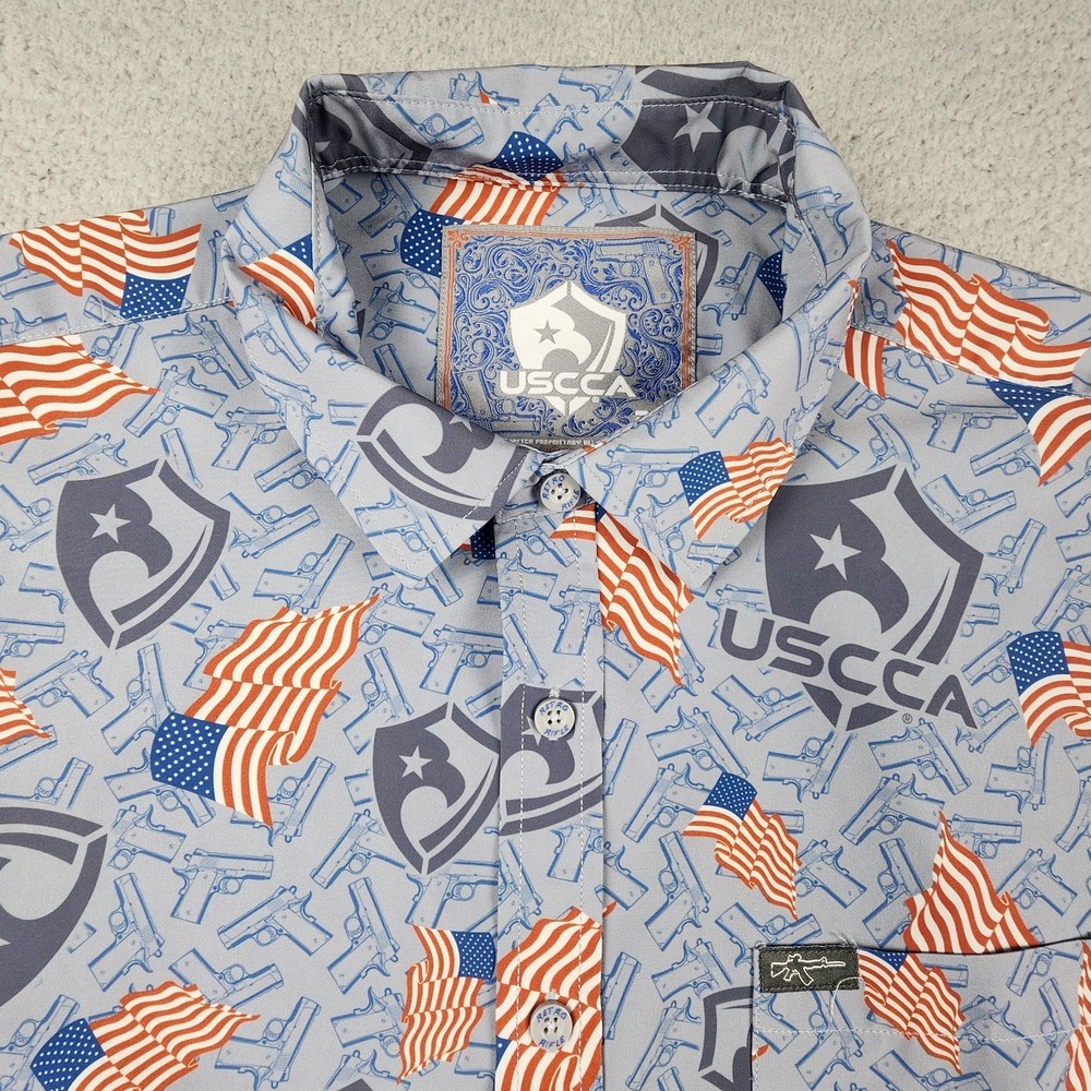 USCCA Shirt Mens 2XL Gun Flag America Performance Concealed Carry Button Up